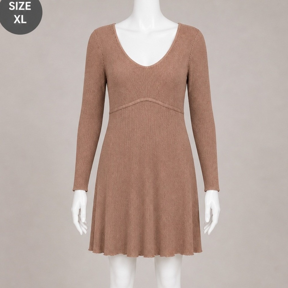 Abercrombie & Fitch XLP Ribbed Sweater Dress Brown Long Sleeve Scoop Bodycon